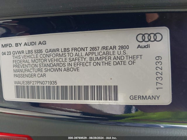 WAUE3BF27PN071935 Audi A6 Premium Plus 45 Tfsi Quattro S Tronic