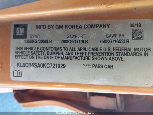 KL8CB6SA0KC721929 Chevrolet Spark Ls Cvt