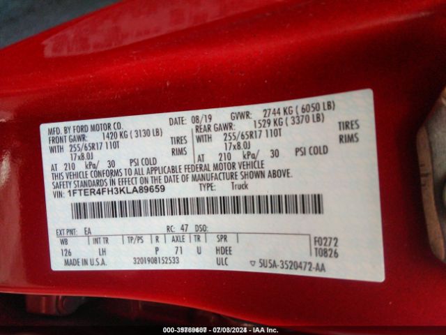 1FTER4FH3KLA89659 Ford Ranger Xlt
