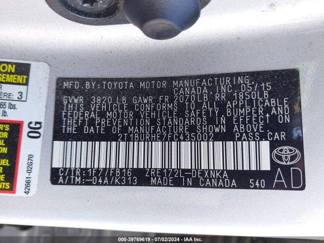 Toyota COROLLA LE 2015 2T1BURHE7FC435002 Image 9