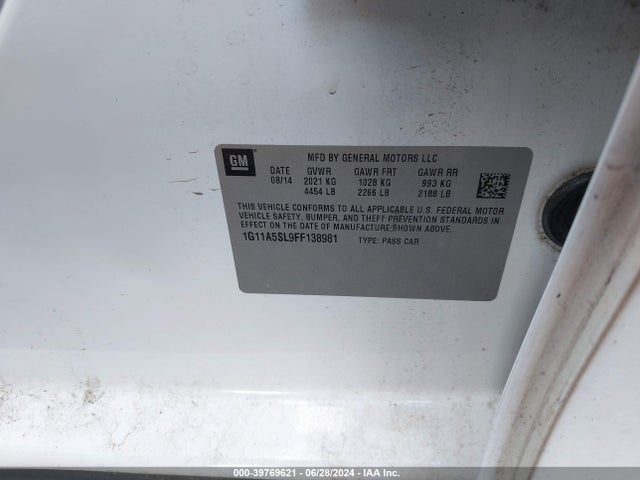 Chevrolet Malibu 1fl 2015 1G11A5SL9FF138981 Image 9