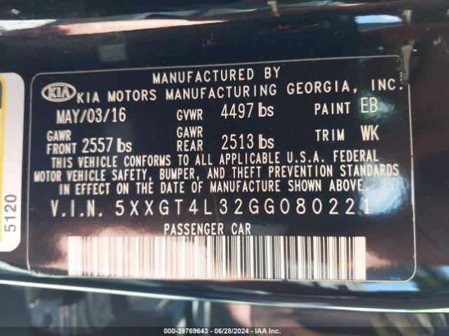 5XXGT4L32GG080221 KIA Optima Lx