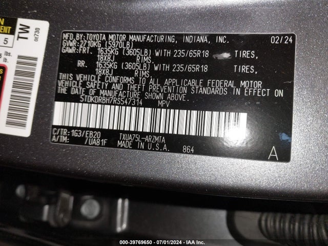 Toyota Highlander Xle 2024 5TDKDRBH7RS547314 Image 9