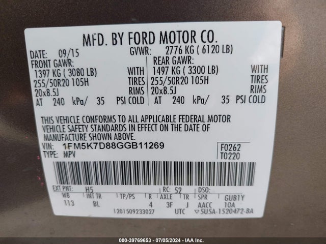 Ford EXPLORER XLT 2016 1FM5K7D88GGB11269 Image 9