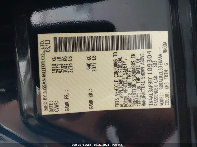 Nissan Altima 2.5 S 2014 1N4AL3AP9EC109304 Image 9