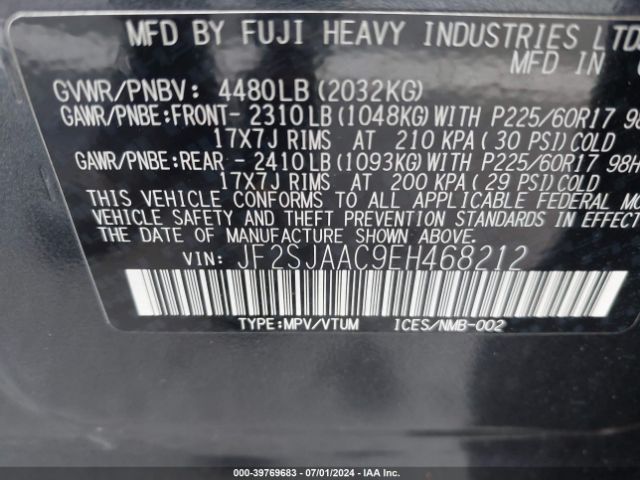 JF2SJAAC9EH468212 Subaru Forester 2.5i