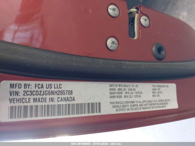 2C3CDZJG6NH265708 Dodge Challenger Gt