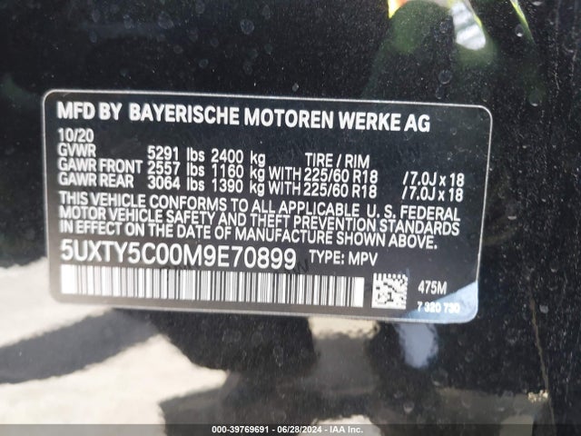 5UXTY5C00M9E70899 BMW X3 Xdrive30i