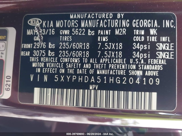 KIA Sorento 3.3l Ex 2017 5XYPHDA51HG204109 Image 9