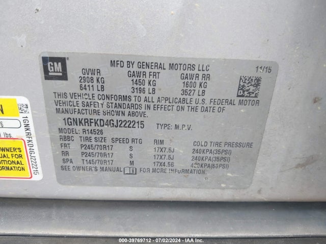 Chevrolet Traverse Ls 2016 1GNKRFKD4GJ222215 Image 9
