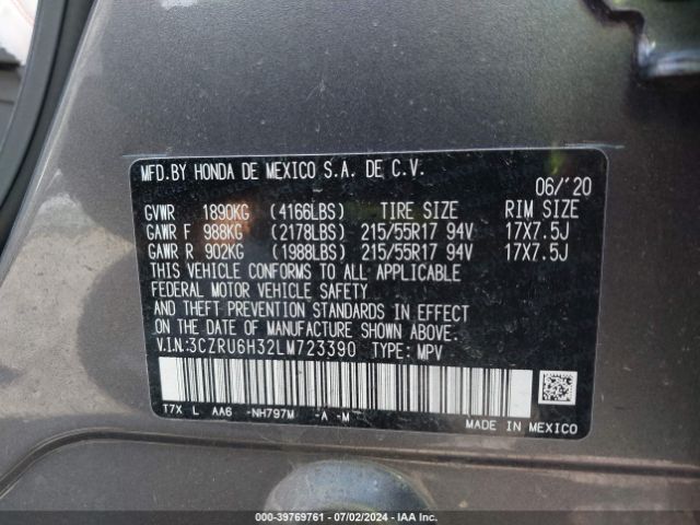 3CZRU6H32LM723390 Honda Hr-v Awd Lx