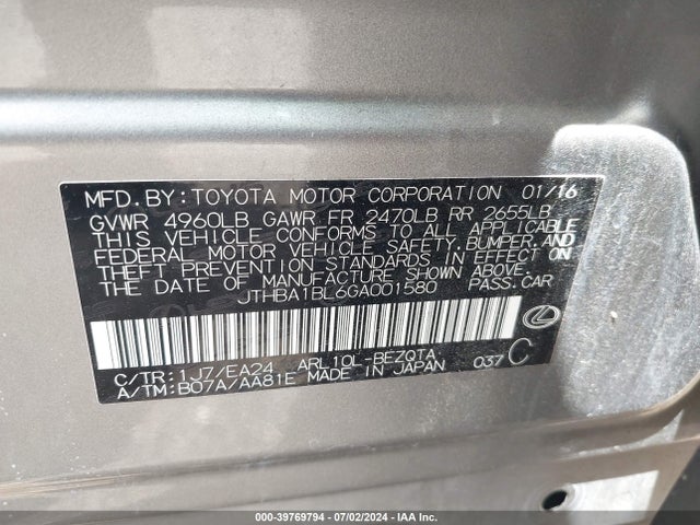 Lexus GS 200T 2016 JTHBA1BL6GA001580 Image 9