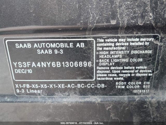 2011 SAAB 9-3 YS3FA4NY6B1306896 Photo 8