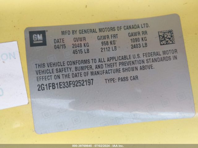 2G1FB1E33F9252197 Chevrolet Camaro 2ls
