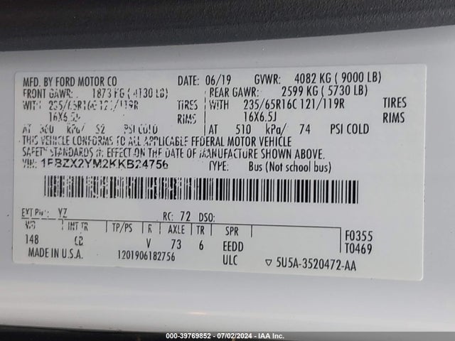 Ford Transit-350 Xlt 2019 1FBZX2YM2KKB24756 Image 9