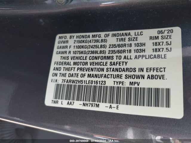 Honda Cr-v Awd Ex 2020 7FARW2H51LE016123 Image 9