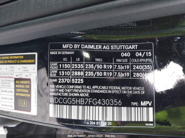 WDCGG5HB7FG430356 Mercedes-Benz GLK 350