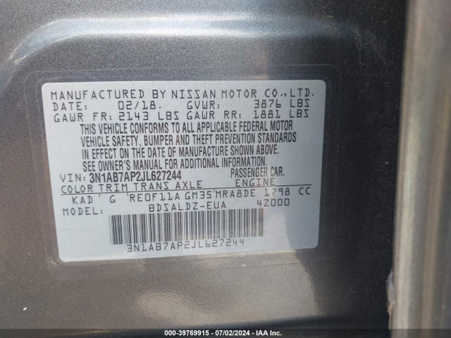 Nissan SENTRA SV 2018 3N1AB7AP2JL627244 Image 9