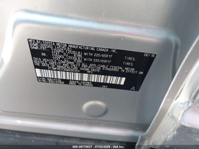 Toyota Rav4 Xle 2016 2T3WFREV3GW290354 Image 9