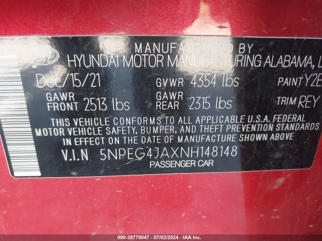 Hyundai SONATA SE 2022 5NPEG4JAXNH148148 Image 9