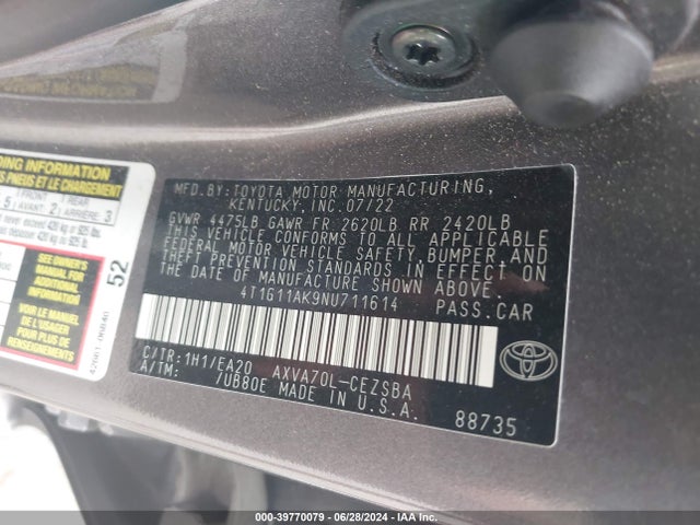 Toyota CAMRY SE 2022 4T1G11AK9NU711614 Image 9