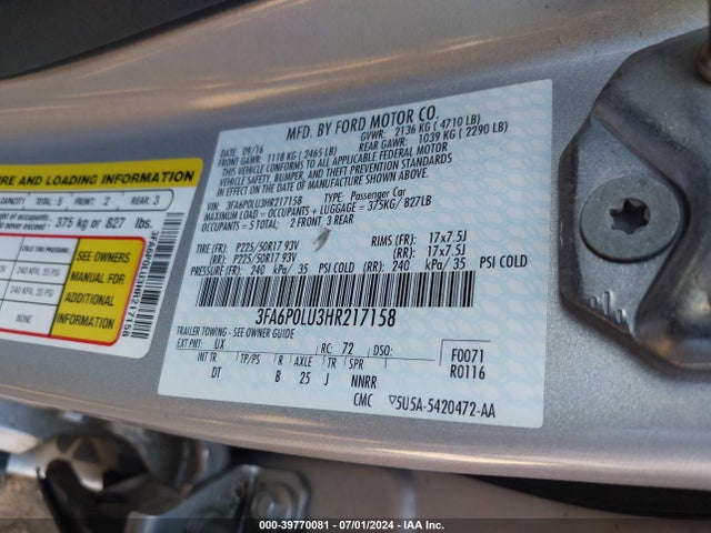 Ford Fusion Hybrid Se 2017 3FA6P0LU3HR217158 Image 9