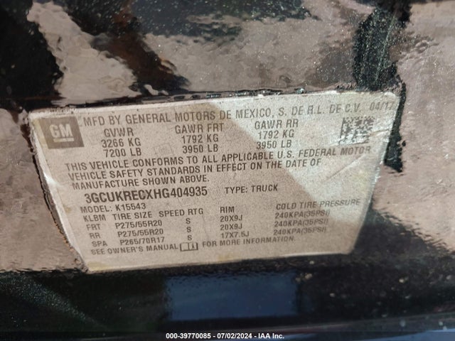 Chevrolet Silverado 1500 2lt 2017 3GCUKRECXHG404935 Image 9