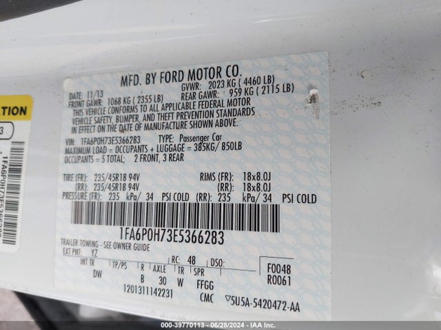 Ford FUSION SE 2014 1FA6P0H73E5366283 Image 9