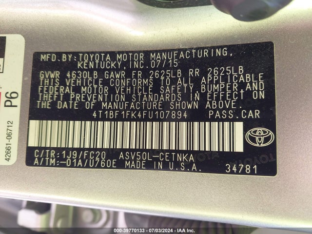 Toyota CAMRY LE 2015 4T1BF1FK4FU107894 Image 9