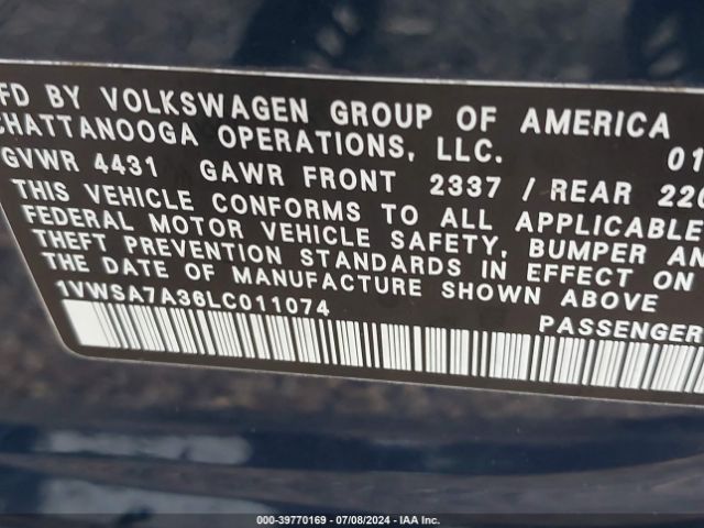 1VWSA7A36LC011074 Volkswagen Passat 2.0t Se