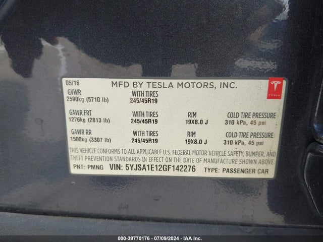 Tesla Model S 60/70/75/85 2016 5YJSA1E12GF142276 Image 9