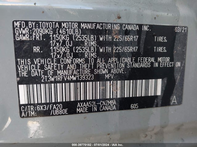 Toyota Rav4 Xle 2021 2T3W1RFV4MW139323 Image 9