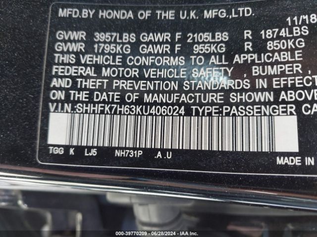 SHHFK7H63KU406024 Honda CIVIC EX