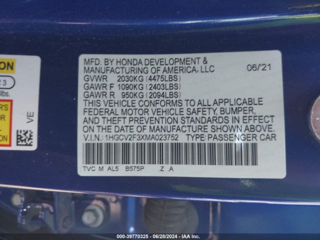 1HGCV2F3XMA023752 Honda Accord Sport 2.0t