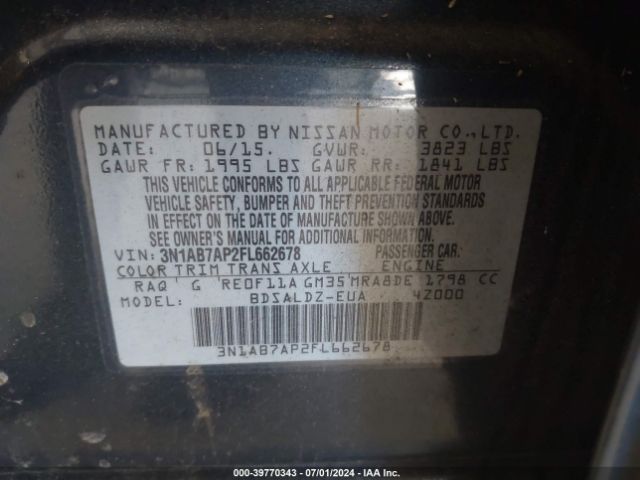 3N1AB7AP2FL662678 Nissan SENTRA SV