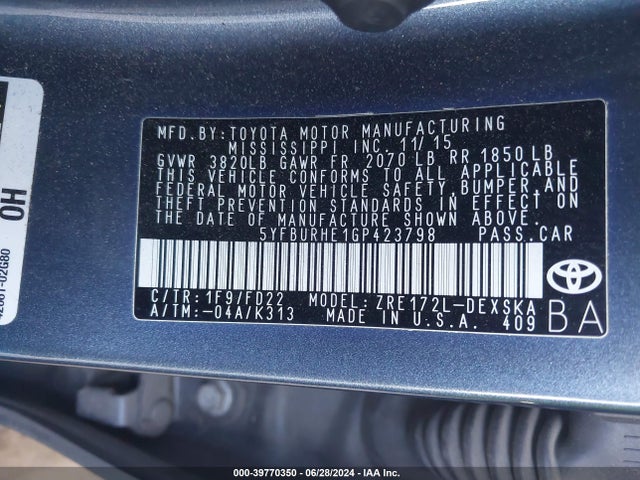 Toyota Corolla S Plus 2016 5YFBURHE1GP423798 Image 9