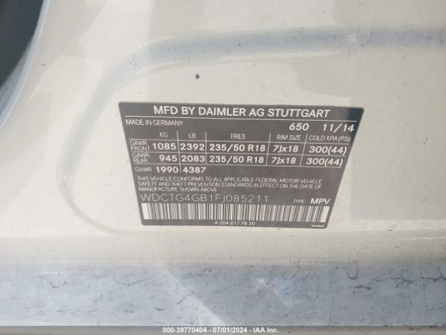 WDCTG4GB1FJ085211 Mercedes-Benz Gla 250 4matic