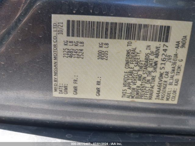 1N4AA6EV0MC516247 Nissan Maxima Sr Xtronic Cvt