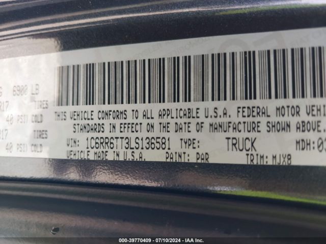 1C6RR6TT3LS136581 RAM 1500 Classic Slt  4x2 6'4 Box
