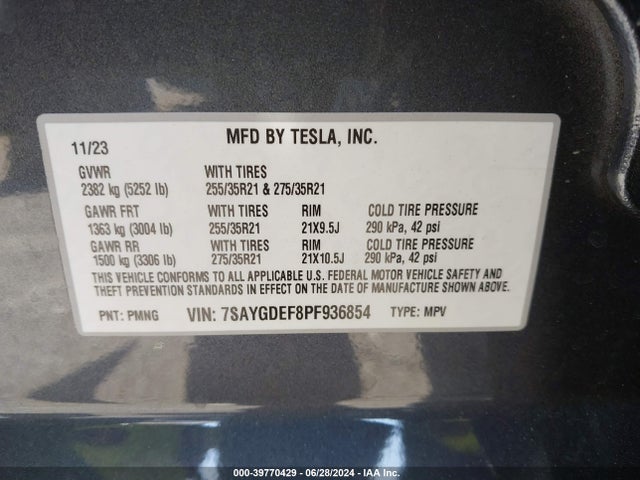 7SAYGDEF8PF936854 Tesla Model Y Awd/performance Dual Motor All-wheel Drive