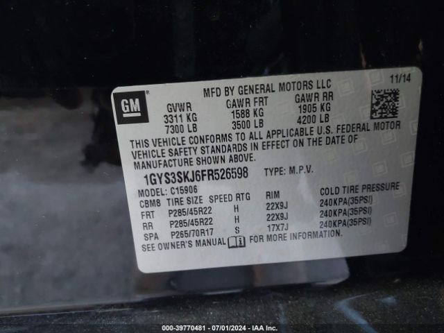 1GYS3SKJ6FR526598 Cadillac Escalade Esv Luxury