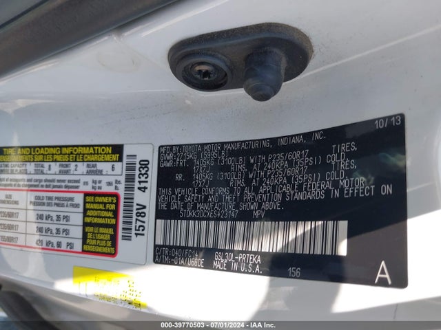 Toyota Sienna Le V6 8 Passenger 2014 5TDKK3DCXES423147 Image 9