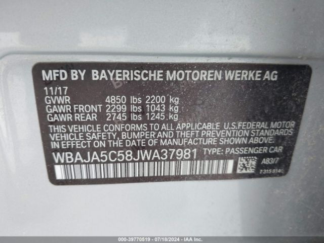 WBAJA5C58JWA37981 BMW 530I