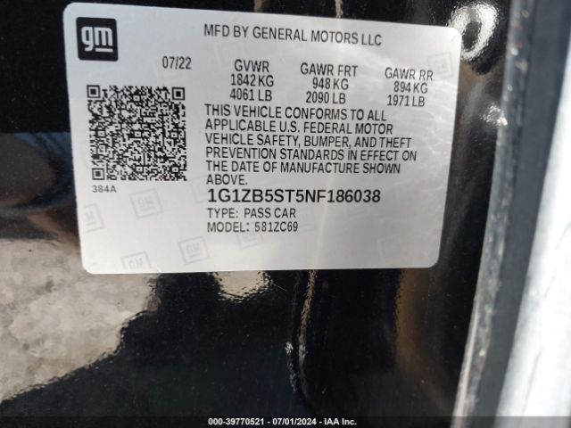 1G1ZB5ST5NF186038 Chevrolet Malibu Fwd Ls