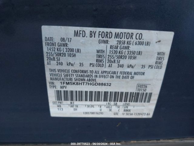 1FM5K8HT7HGD88632 Ford Explorer Platinum