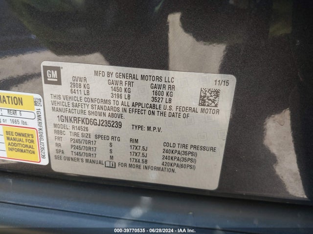 Chevrolet Traverse Ls 2016 1GNKRFKD6GJ235239 Image 9