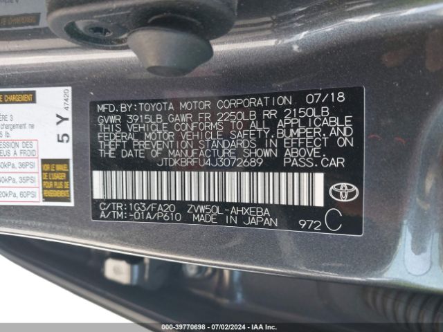 JTDKBRFU4J3072689 Toyota Prius Two