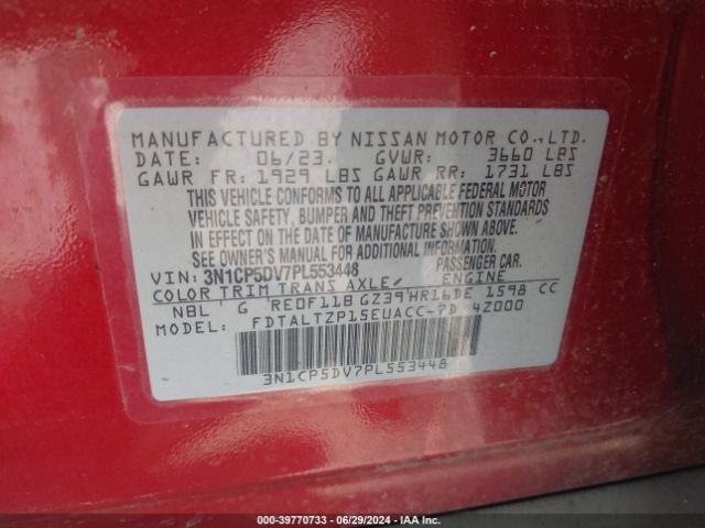 3N1CP5DV7PL553448 Nissan Kicks Sr Xtronic Cvt