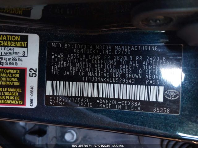 4T1J31AK4LU529543 Toyota Camry Se Hybrid