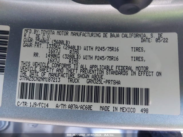 Toyota Tacoma Sr5 V6 2022 3TMAZ5CN2NM187213 Image 9